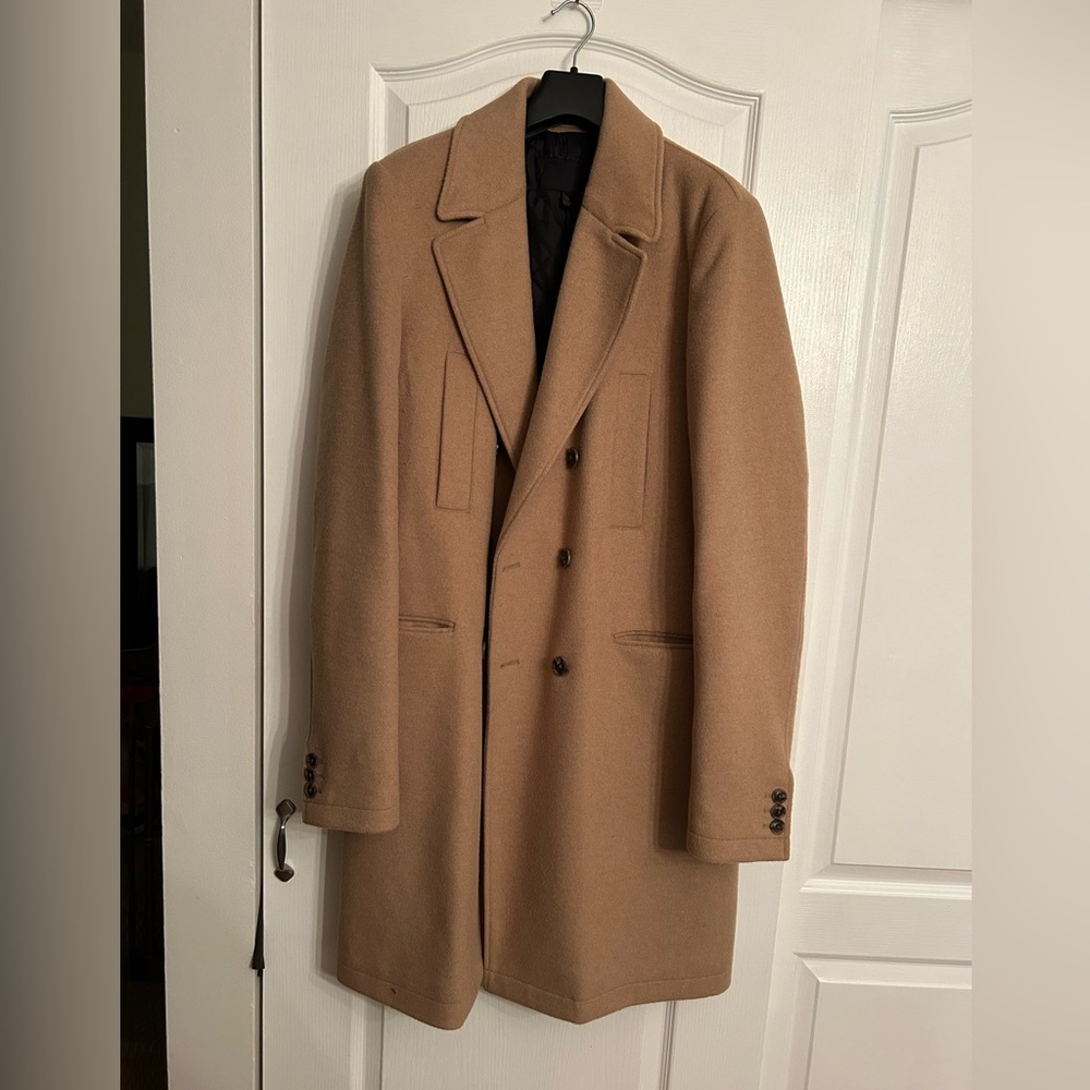 Camel Wool Blend Double Breasted Car coat